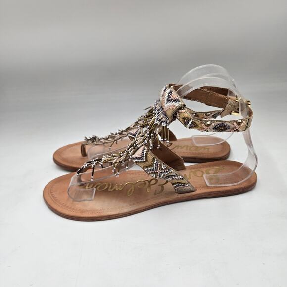 Sam Edelman Anella Leather Beaded Fringe Thong Sandals Size 8.5 Boho T Strap - Picture 3 of 6